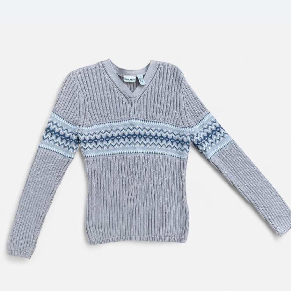Vintage Cherokee Ribbed Knit Blue and Gray Sweater - Size S